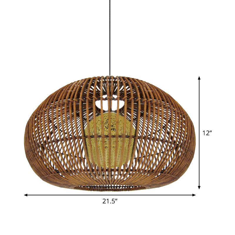 Asian-Style Pendant Lamp With Rattan Shade - Perfect For Coffee Shops And Restaurants