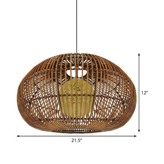 Asian-Style Pendant Lamp With Rattan Shade - Perfect For Coffee Shops And Restaurants