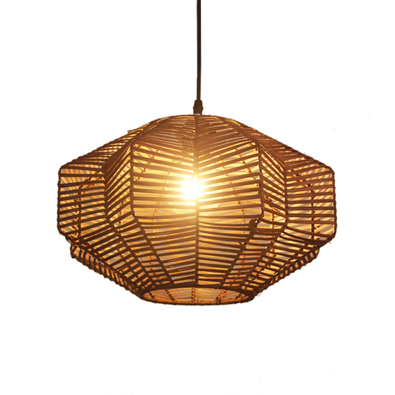 Japanese Rattan Pendant Light - Laser Cut Design Coffee Finish