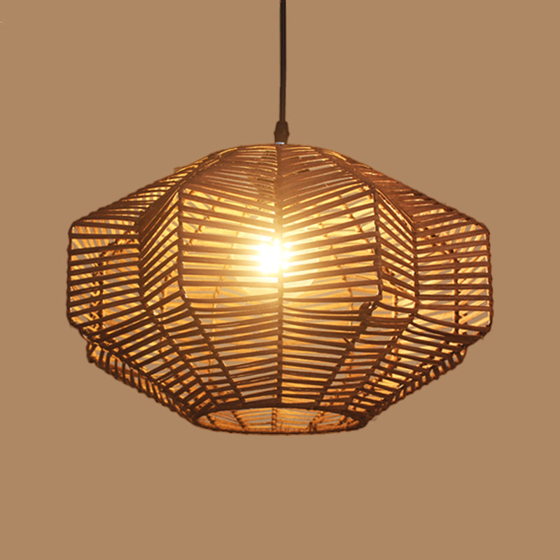 Japanese Rattan Pendant Light - Laser Cut Design Coffee Finish
