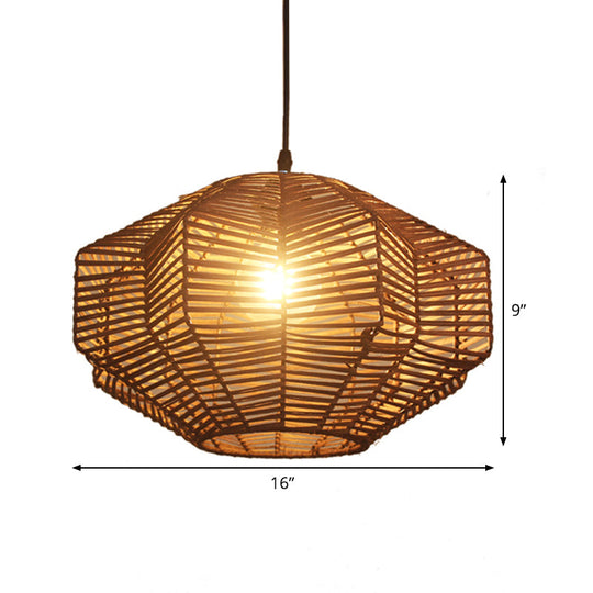 Japanese Rattan Pendant Light - Laser Cut Design Coffee Finish