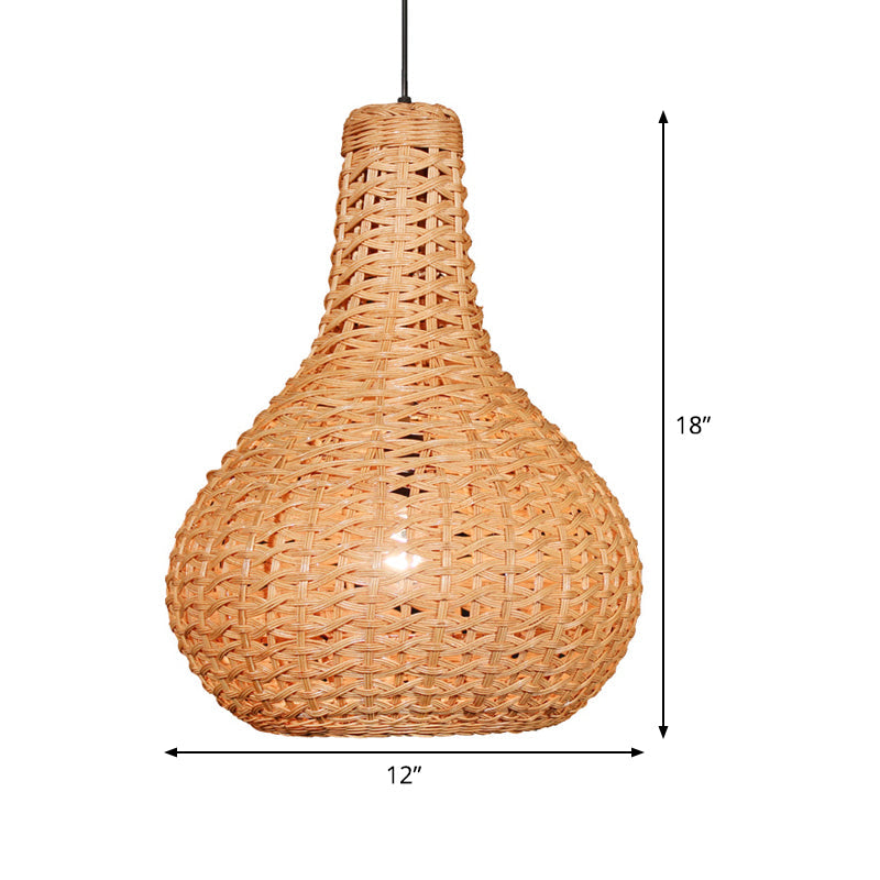 Hand-Worked Japanese Rattan Pendant Light In Beige