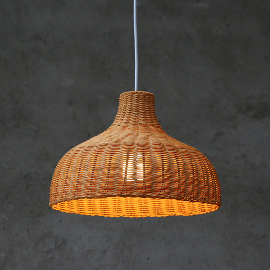 Orange Rattan Chinese Dome Pendant Light For Restaurant
