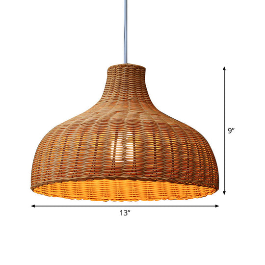 Orange Rattan Chinese Dome Pendant Light For Restaurant