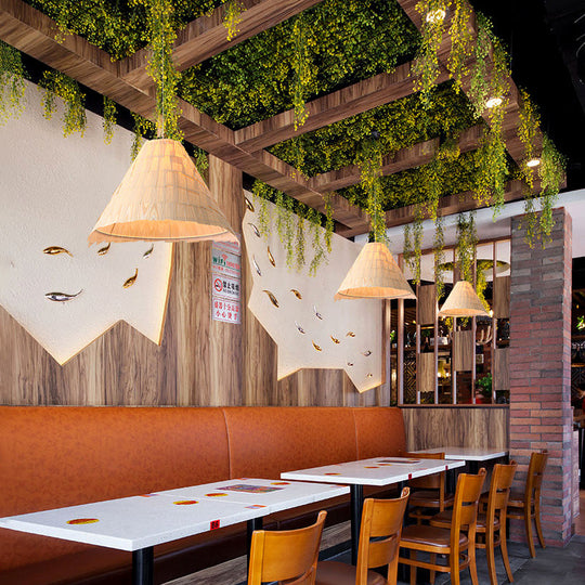 Japanese Wood Flare Pendant Ceiling Lamp - Wide 1 Head Suspension In Beige