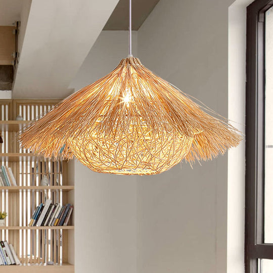 Handcrafted Japanese 1-Head Rattan Ceiling Pendant Light