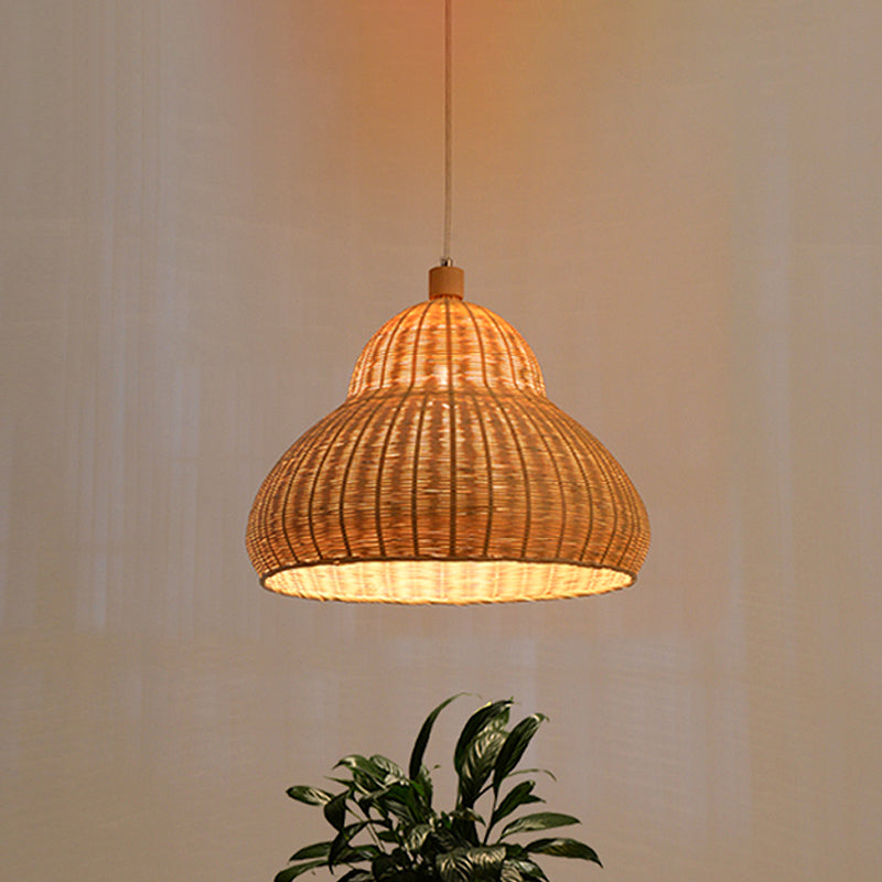 Handcrafted Japanese Bamboo Pendant Light In Beige