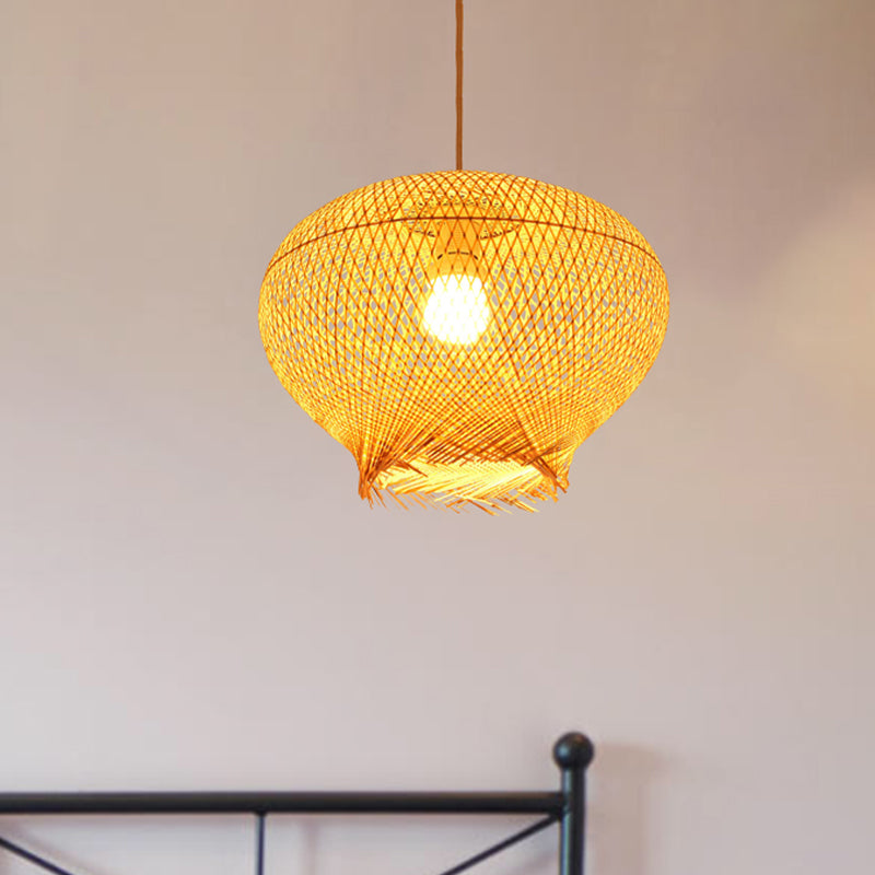 Bamboo Lantern Pendant Lamp For Living Room - Chinese Style Beige Ceiling Light