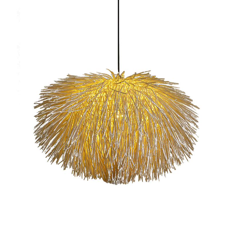 Chinese Rattan Pendant Light - Beige Oval Design Ideal For Restaurants