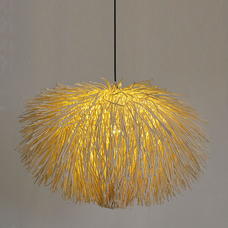 Chinese Rattan Pendant Light - Beige Oval Design Ideal For Restaurants