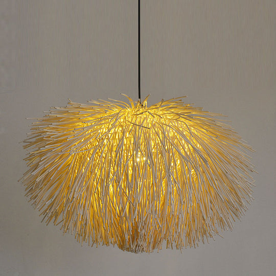 Chinese Rattan Pendant Light - Beige Oval Design Ideal For Restaurants