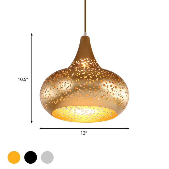 Metal Droplet Hanging Light: 1-Bulb Pendant Fixture In Silver/Bronze/Gold For Bedroom