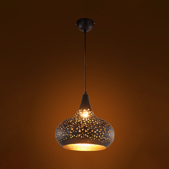 Metal Droplet Hanging Light: 1-Bulb Pendant Fixture In Silver/Bronze/Gold For Bedroom