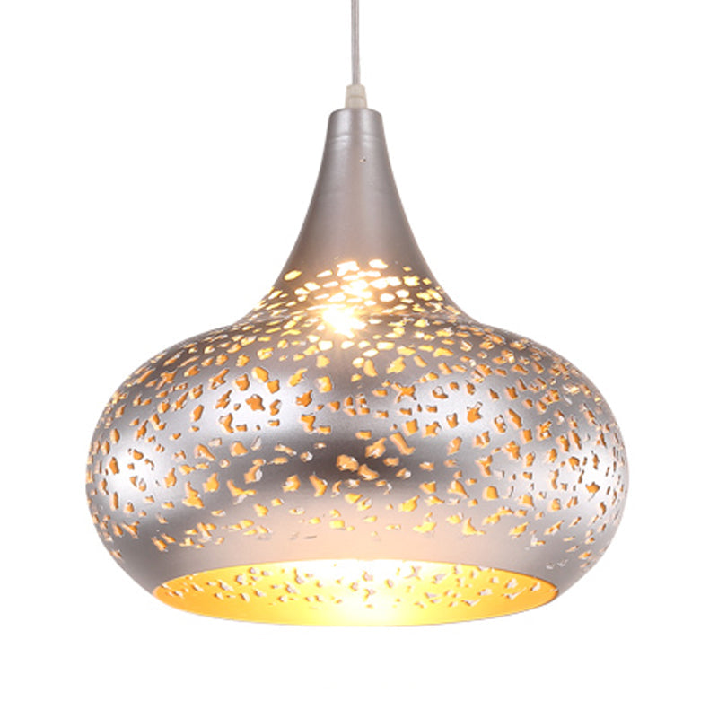 Metal Droplet Hanging Light: 1-Bulb Pendant Fixture In Silver/Bronze/Gold For Bedroom