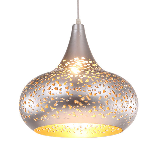 Metal Droplet Hanging Light: 1-Bulb Pendant Fixture In Silver/Bronze/Gold For Bedroom