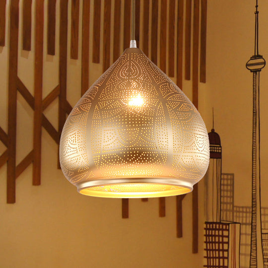 Teardrop Pendant Light In Silver/Bronze/Gold - Traditional Metal Ceiling Lamp
