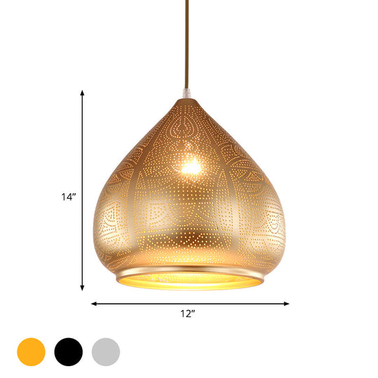 Teardrop Pendant Light In Silver/Bronze/Gold - Traditional Metal Ceiling Lamp