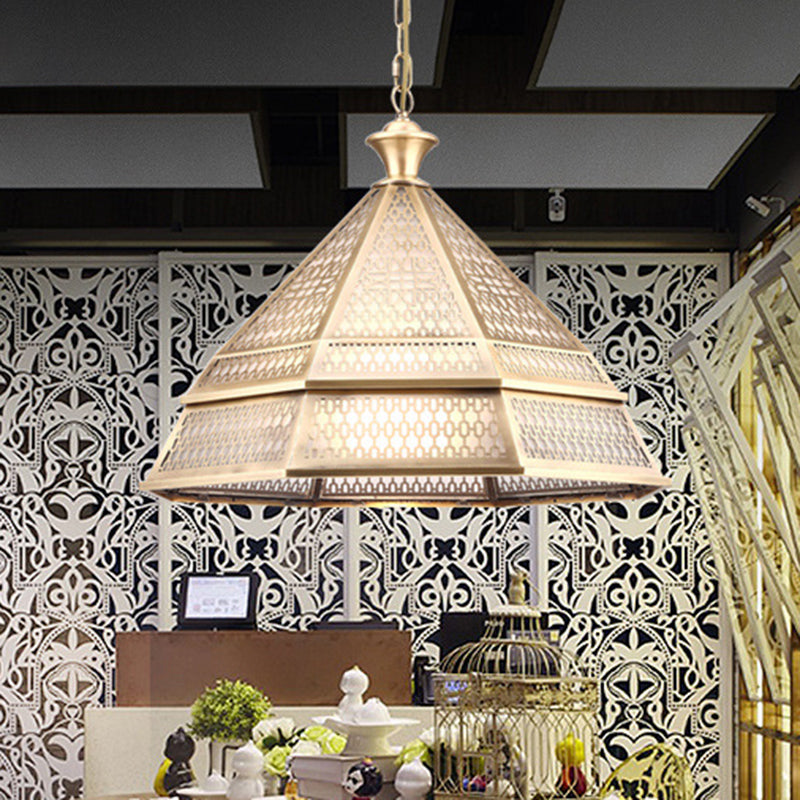 Tapered Art Deco Metal Brass Pendant Light Fixture - 1 Head Ceiling Lamp For Living Room