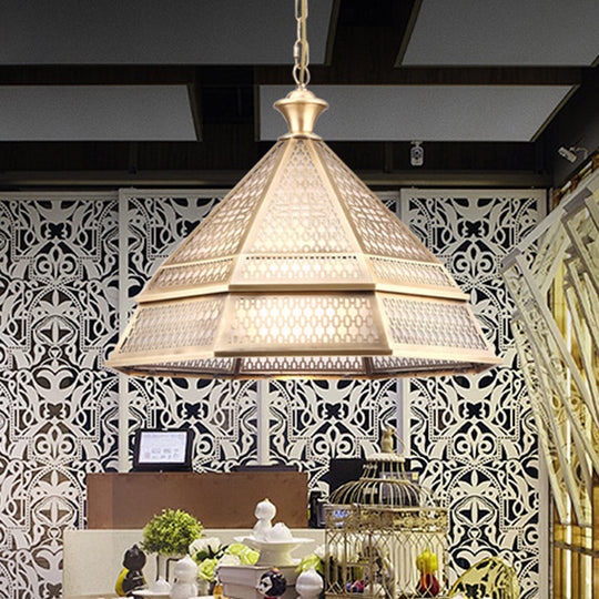 Tapered Art Deco Metal Brass Pendant Light Fixture - 1 Head Ceiling Lamp For Living Room