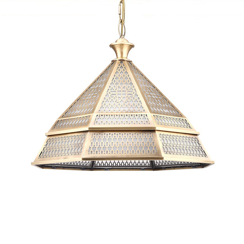 Tapered Art Deco Metal Brass Pendant Light Fixture - 1 Head Ceiling Lamp For Living Room