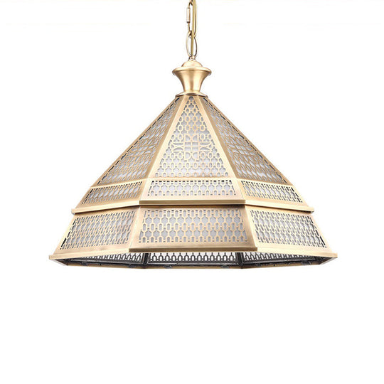 Tapered Art Deco Metal Brass Pendant Light Fixture - 1 Head Ceiling Lamp For Living Room