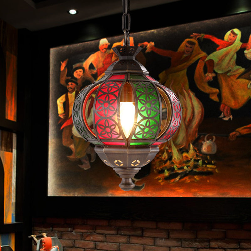 Bronze Laser Cut Pendant Light - Traditional Metal 1-Head Suspended Lighting Fixture