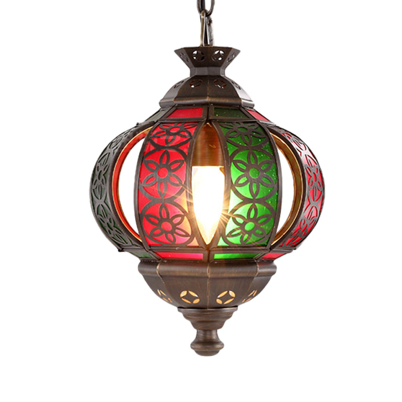 Bronze Laser Cut Pendant Light - Traditional Metal 1-Head Suspended Lighting Fixture