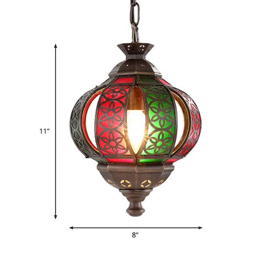 Bronze Laser Cut Pendant Light - Traditional Metal 1-Head Suspended Lighting Fixture