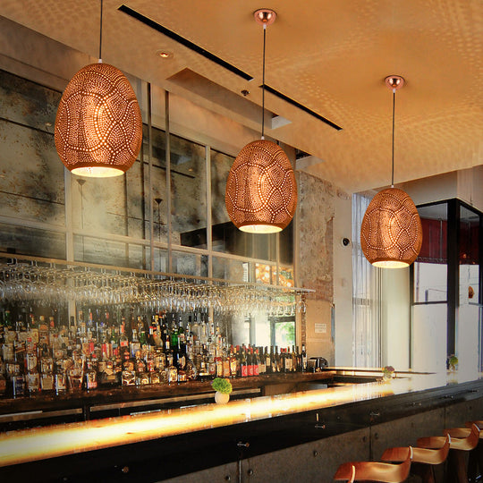 Rose Gold Urn Pendant Lamp - Decorative 1 Head Metal Ceiling Hanging Light 8/12 Wide