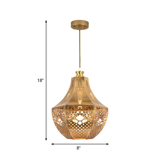Vintage Brass Jar Pendant Light - Metal Down Lighting For Living Room Ceiling