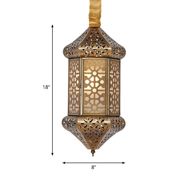 Hexagonal Art Deco Pendant Light - Brass Metal 1-Head Suspended Fixture