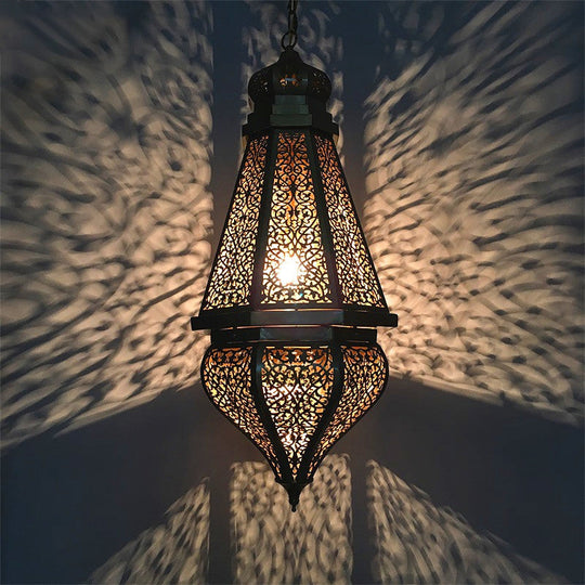 Brass Laser Cut Pendant Light - Tradition Metal Ceiling Hanging (1 Bulb)