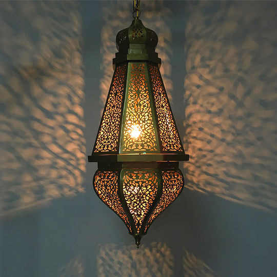 Brass Laser Cut Pendant Light - Tradition Metal Ceiling Hanging (1 Bulb)