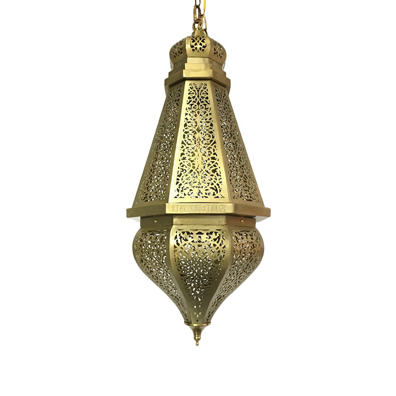Brass Laser Cut Pendant Light - Tradition Metal Ceiling Hanging (1 Bulb)