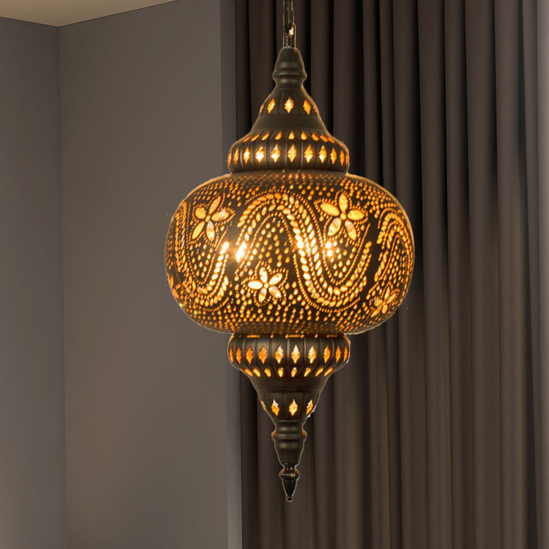 Carved Pendant Lighting: 1 Head Brass 8/11/13 Wide Metal Hanging Light Fixture