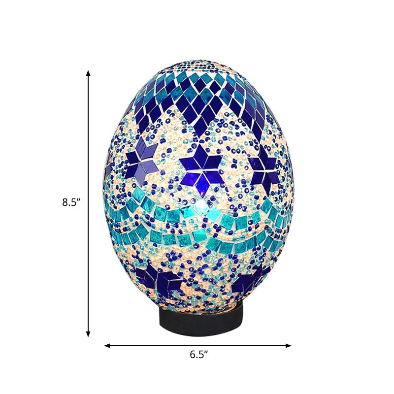 Egg Shaped Hand Rolled Art Glass Night Light - Traditional Bedroom Lamp (1 White/Red/Blue)