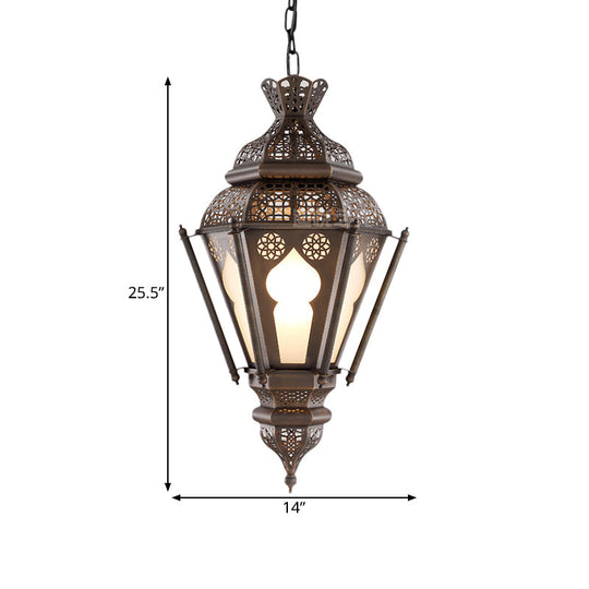 Bronze Metal Hanging Pendant Light: Art Deco Lantern Ceiling Fixture - Perfect For Restaurant