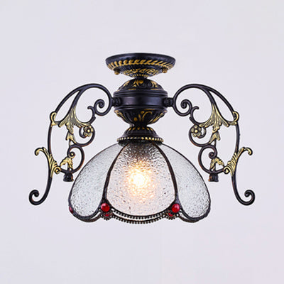 Stunning Traditional Stained Glass Ceiling Light with Blue Diamond/Frosted Shade - Black/White Semi Flush Mount