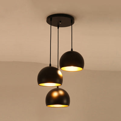 Metallic Globe Pendant Light - Industrial Style, 3-Head Ceiling Fixture for Living Room in Black