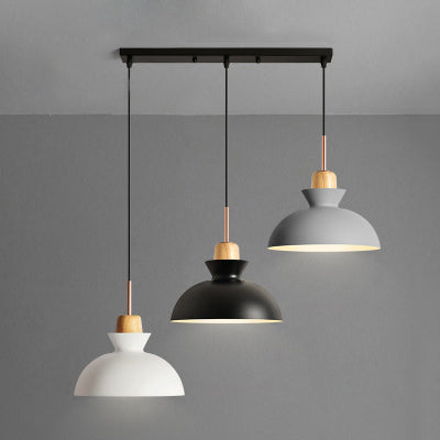Modern Black Finish 3-Light Suspended Ceiling Pendant with Metal Shade