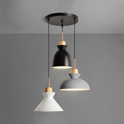 Modern Black Finish 3-Light Suspended Ceiling Pendant with Metal Shade