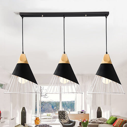 Conical Metal Pendant Light - Modern Indoor Ceiling Hanging Light with 3 Lights, Black/White