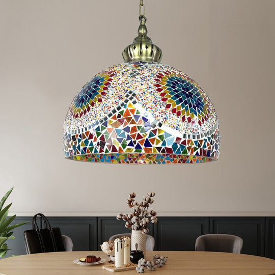 Traditional Stained Glass Pendant Light - Dome Style Blue/Green Tones