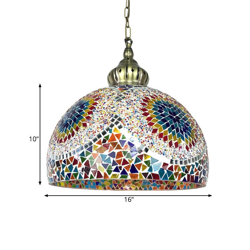 Traditional Stained Glass Pendant Light - Dome Style Blue/Green Tones
