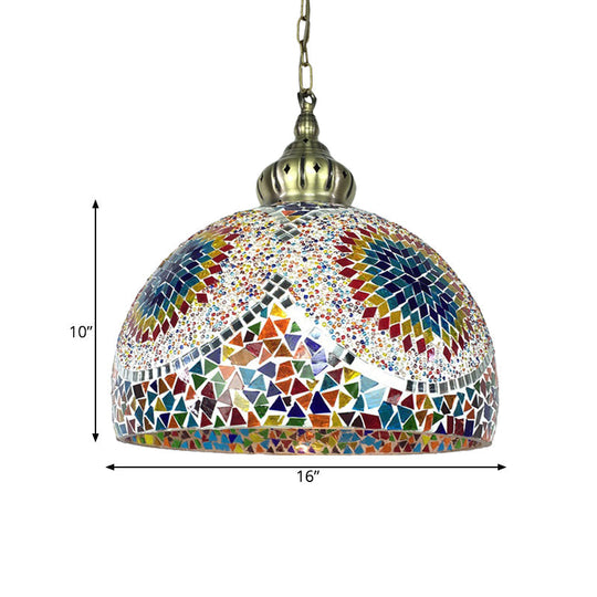 Traditional Stained Glass Pendant Light - Dome Style Blue/Green Tones
