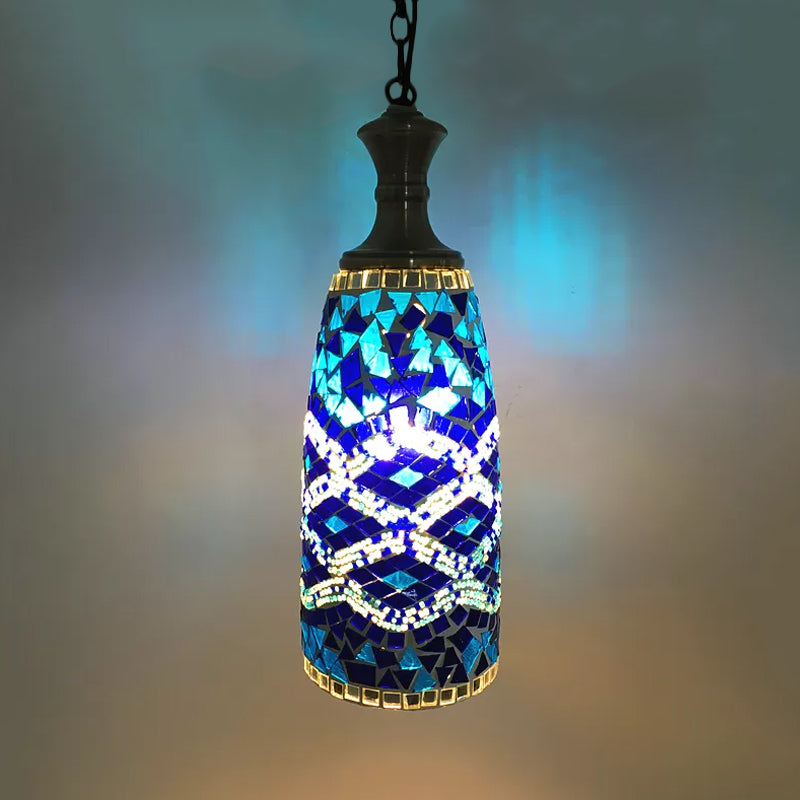 Handcrafted Art Glass Multi-Colored Ceiling Light Pendant Fixture Blue
