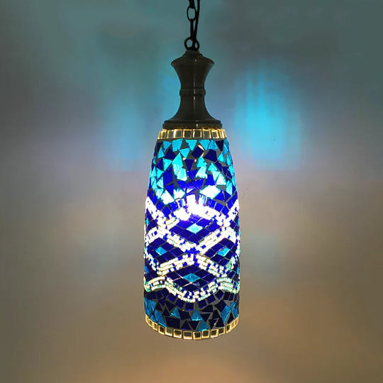 Handcrafted Art Glass Multi-Colored Ceiling Light Pendant Fixture Blue