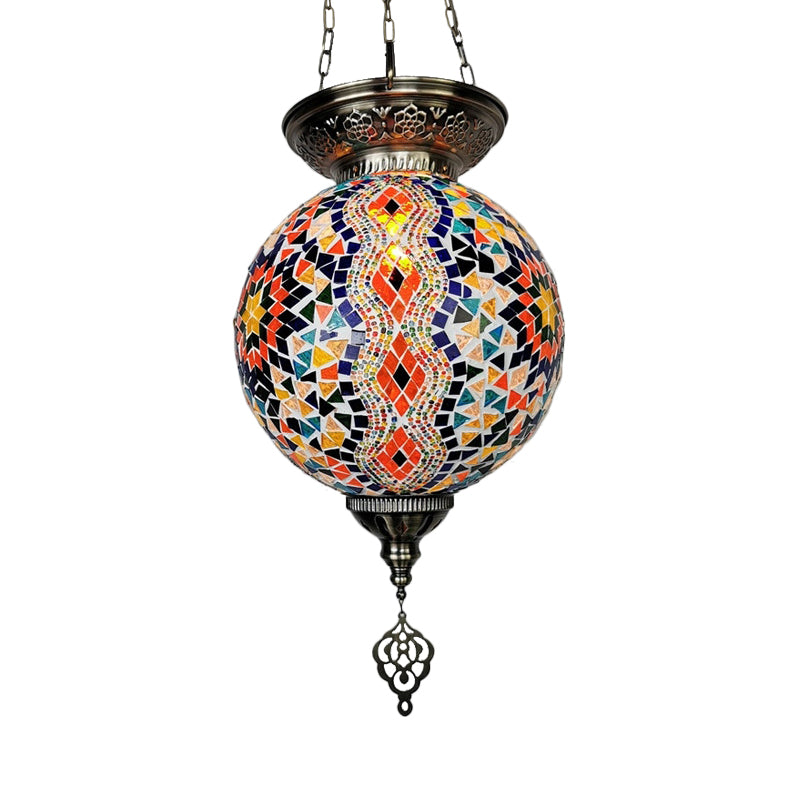 Globe Pendant Light Kit - Traditional Hand Rolled Art Glass White/Red/Yellow Suspension