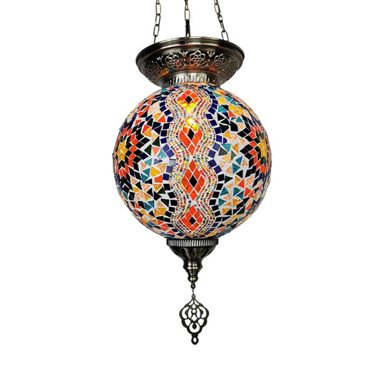 Globe Pendant Light Kit - Traditional Hand Rolled Art Glass White/Red/Yellow Suspension