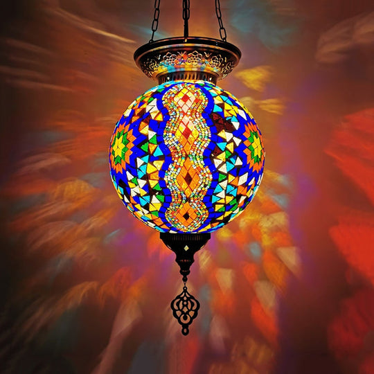 Globe Pendant Light Kit - Traditional Hand Rolled Art Glass White/Red/Yellow Suspension